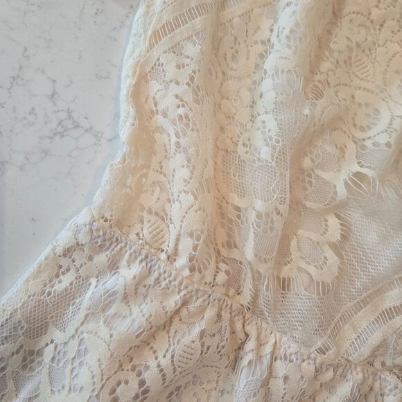 Genevive Charmeuse Lace Romper in Antique Ivory - Picture 7 of 9